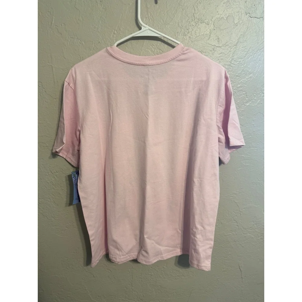 Bridgerton Womens Sip This Tea Graphic T-Shirt Pink Short Sleeve Crew Neck L NWT
